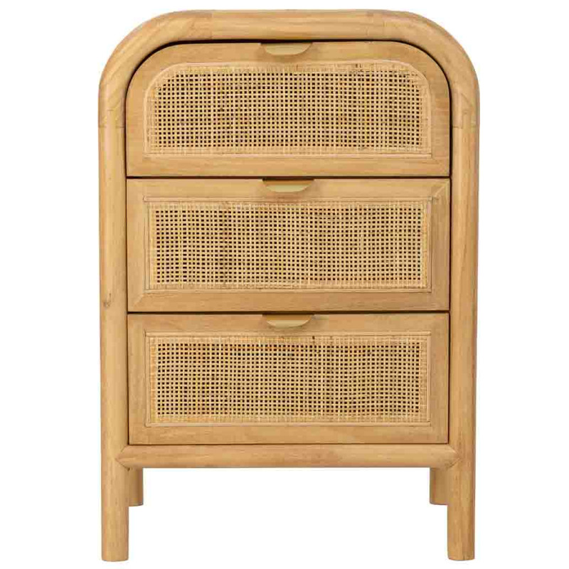 Table de chevet 3 tiroirs bois miel et rotin 45x35x66 cm Heraloro  - 3