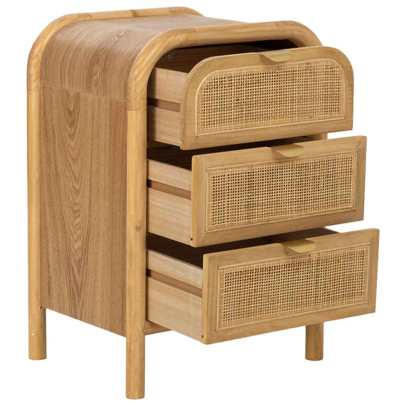 Table de chevet 3 tiroirs bois miel et rotin 45x35x66 cm Heraloro  - 4