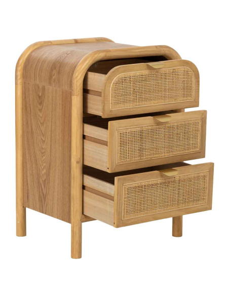 Table de chevet 3 tiroirs bois miel et rotin 45x35x66 cm Heraloro  - 4