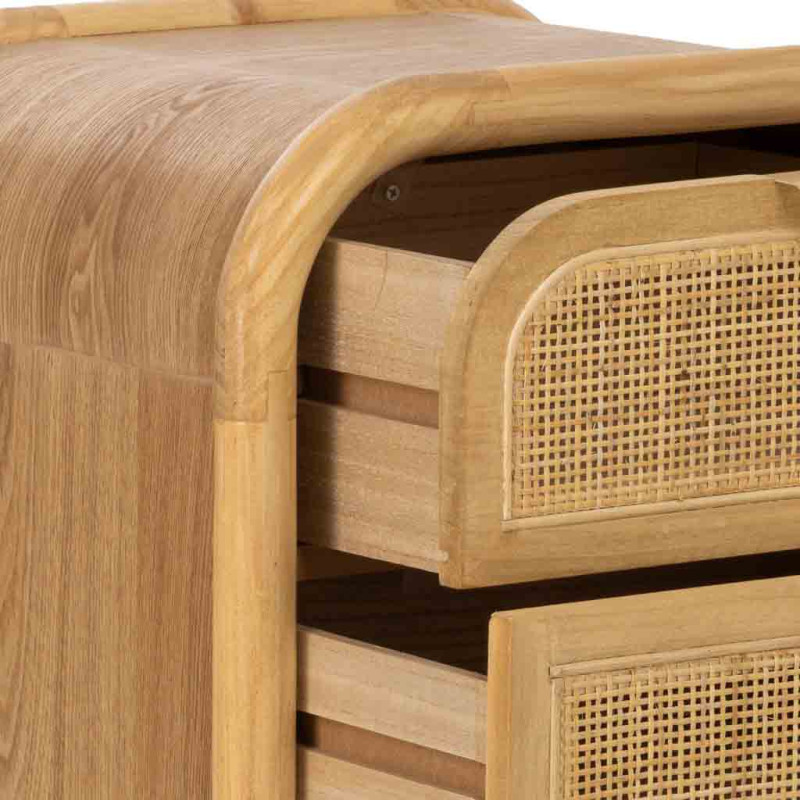 Table de chevet 3 tiroirs bois miel et rotin 45x35x66 cm Heraloro  - 6