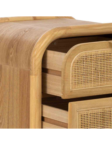 Table de chevet 3 tiroirs bois miel et rotin 45x35x66 cm Heraloro  - 6