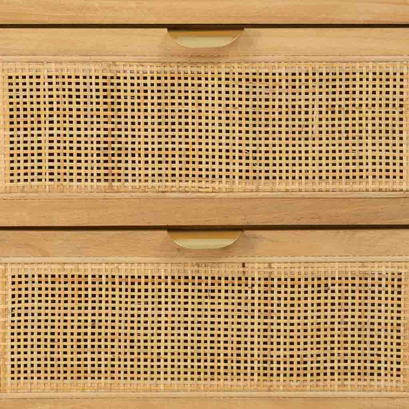 Table de chevet 3 tiroirs bois miel et rotin 45x35x66 cm Heraloro  - 7
