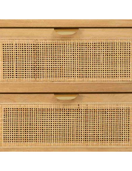 Table de chevet 3 tiroirs bois miel et rotin 45x35x66 cm Heraloro  - 7