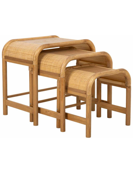 Tables gigognes bois et rotin lot de 3 60/51/42 cm Heraloro  - 1
