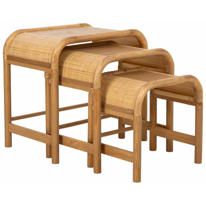 Tables gigognes bois et rotin lot de 3 60/51/42 cm Heraloro  - 1
