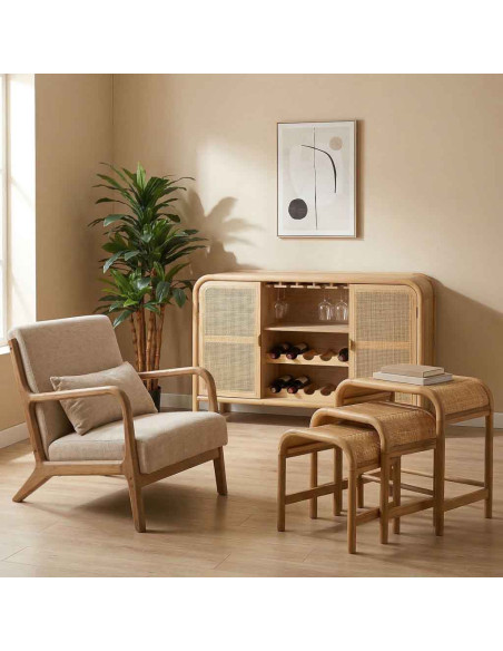 Tables gigognes bois et rotin lot de 3 60/51/42 cm Heraloro  - 2