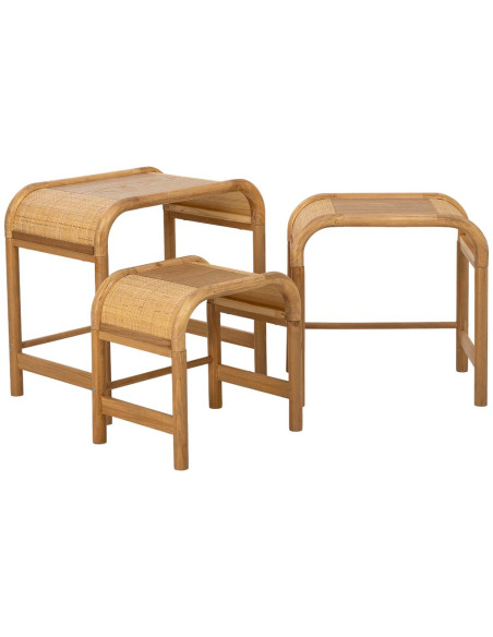 Tables gigognes bois et rotin lot de 3 60/51/42 cm Heraloro  - 3