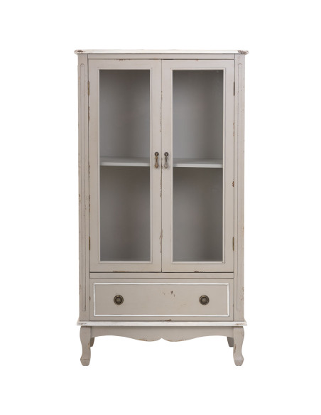 Vitrine 2 portes vitrées bois gris perle vieilli 80x42x148 cm Ervenela  - 2