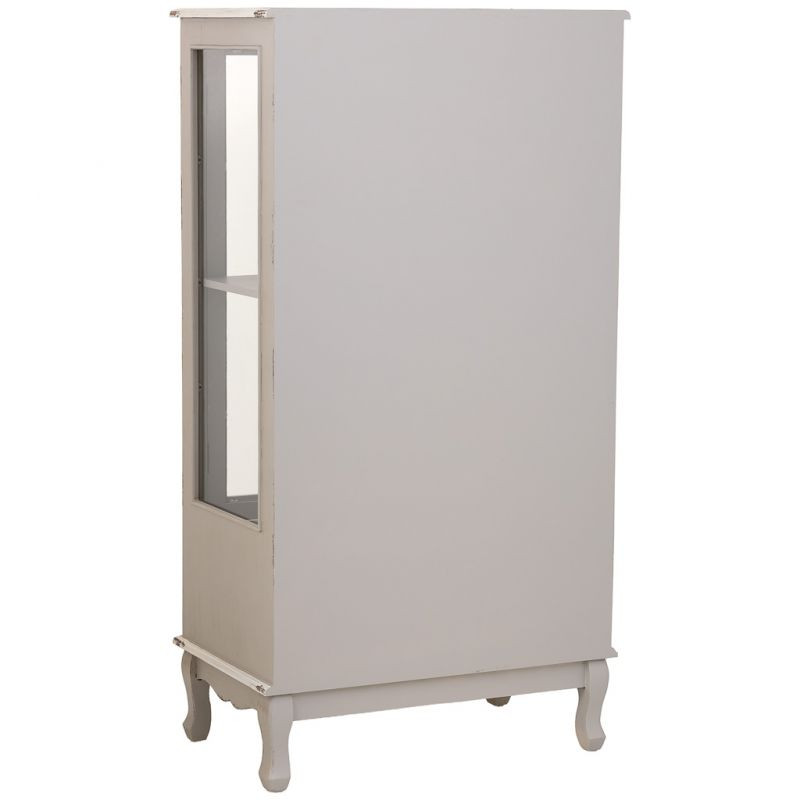Vitrine 2 portes vitrées bois gris perle vieilli 80x42x148 cm Ervenela  - 4