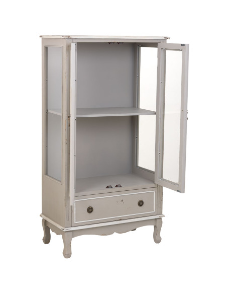 Vitrine 2 portes vitrées bois gris perle vieilli 80x42x148 cm Ervenela  - 5