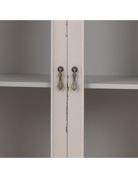 Vitrine 2 portes vitrées bois gris perle vieilli 80x42x148 cm Ervenela  - 8