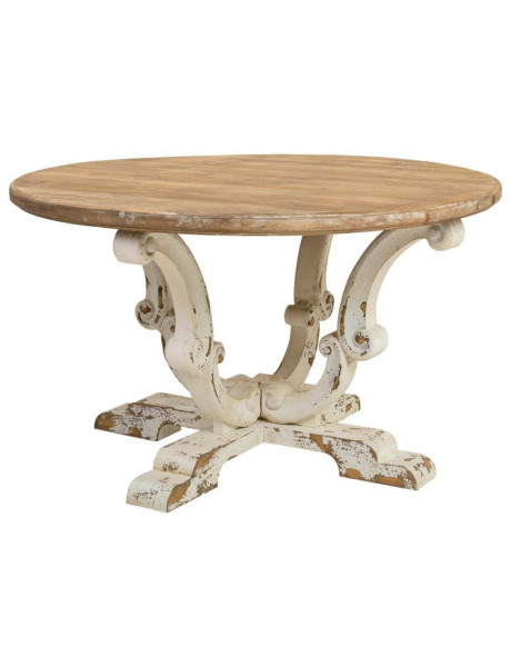 Table basse ronde bois naturel blanc vieilli 80x80x47 cm Farelesa  - 1