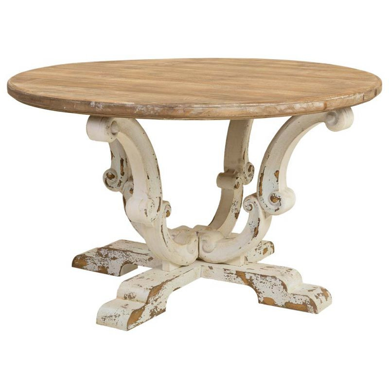Table basse ronde bois naturel blanc vieilli 80x80x47 cm Farelesa  - 1