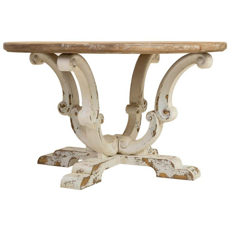 Table basse ronde bois naturel blanc vieilli 80x80x47 cm Farelesa  - 3