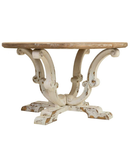 Table basse ronde bois naturel blanc vieilli 80x80x47 cm Farelesa  - 3