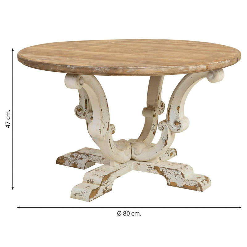 Table basse ronde bois naturel blanc vieilli 80x80x47 cm Farelesa  - 7