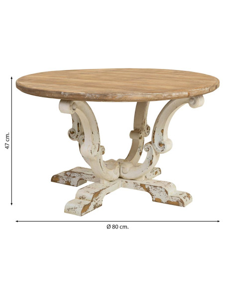Table basse ronde bois naturel blanc vieilli 80x80x47 cm Farelesa  - 7
