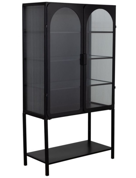 Vitrine 2 portes métal noir et verre strié 88x44x160 cm Javenaro  - 1