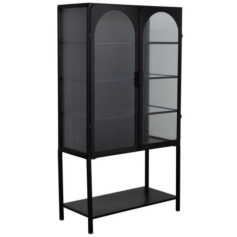 Vitrine 2 portes métal noir et verre strié 88x44x160 cm Javenaro  - 1