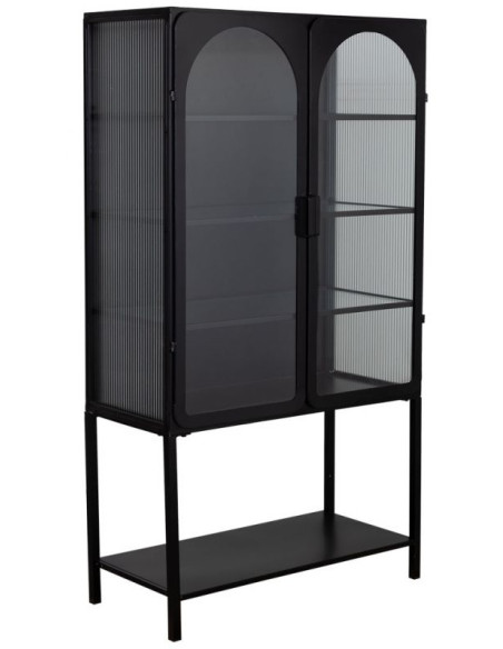 Vitrine 2 portes métal noir et verre strié 88x44x160 cm Javenaro  - 1