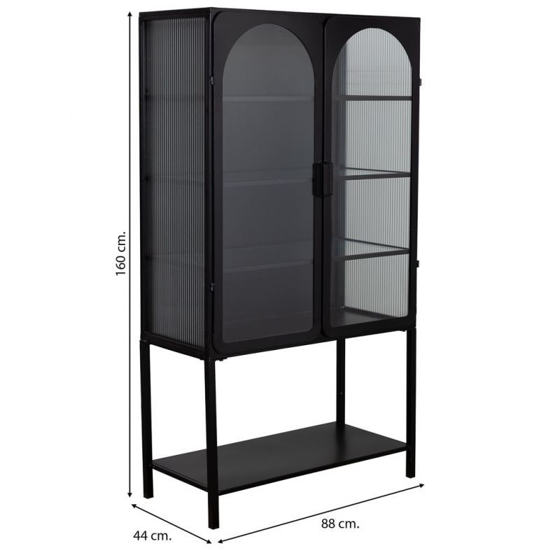 Vitrine 2 portes métal noir et verre strié 88x44x160 cm Javenaro  - 8