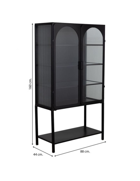 Vitrine 2 portes métal noir et verre strié 88x44x160 cm Javenaro  - 8