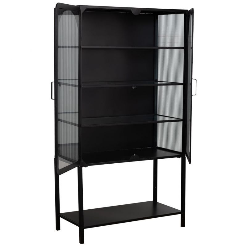 Vitrine 2 portes métal noir et verre strié 88x44x160 cm Javenaro  - 3