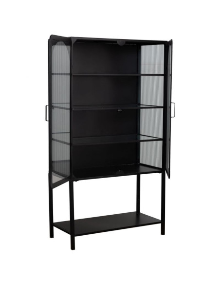 Vitrine 2 portes métal noir et verre strié 88x44x160 cm Javenaro  - 3