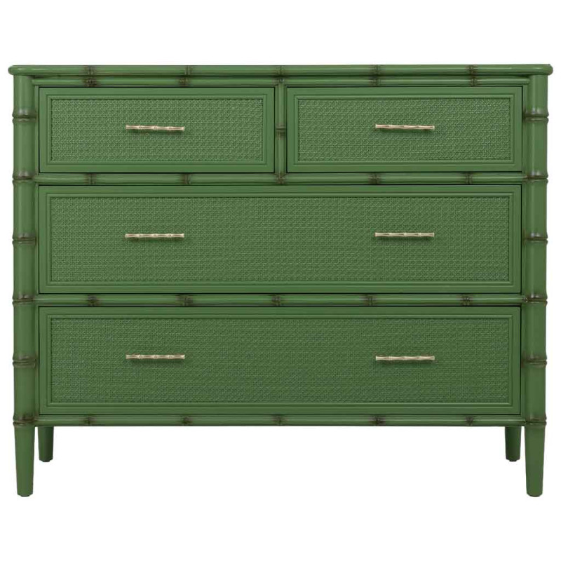Commode 4 tiroirs vert olive et rotin 117x39x92 cm Delaruna  - 2