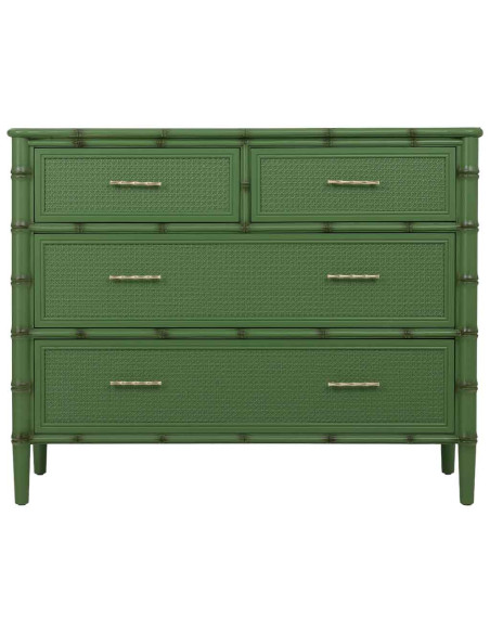 Commode 4 tiroirs vert olive et rotin 117x39x92 cm Delaruna  - 2