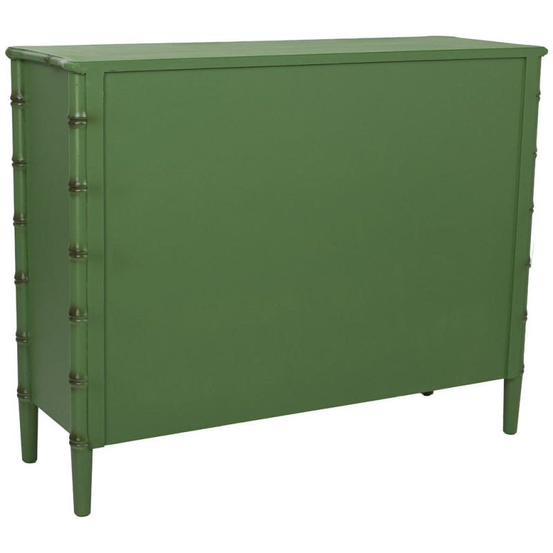 Commode 4 tiroirs vert olive et rotin 117x39x92 cm Delaruna  - 4