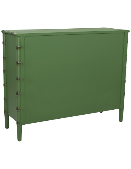 Commode 4 tiroirs vert olive et rotin 117x39x92 cm Delaruna  - 4