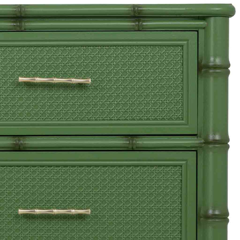 Commode 4 tiroirs vert olive et rotin 117x39x92 cm Delaruna  - 6