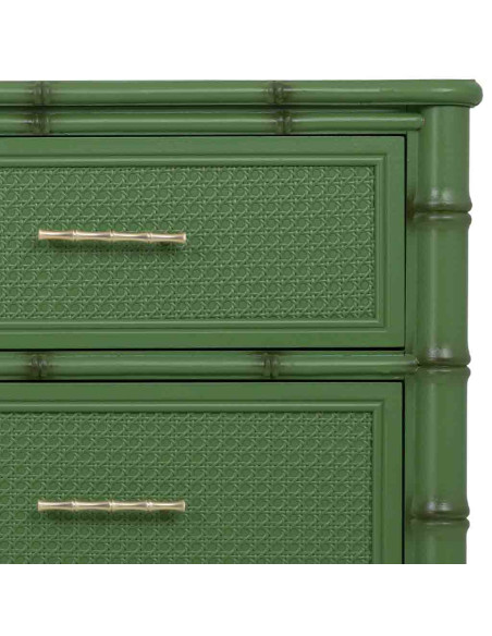 Commode 4 tiroirs vert olive et rotin 117x39x92 cm Delaruna  - 6