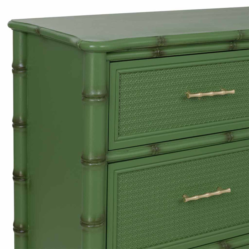 Commode 4 tiroirs vert olive et rotin 117x39x92 cm Delaruna  - 7