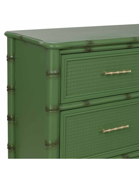 Commode 4 tiroirs vert olive et rotin 117x39x92 cm Delaruna  - 7