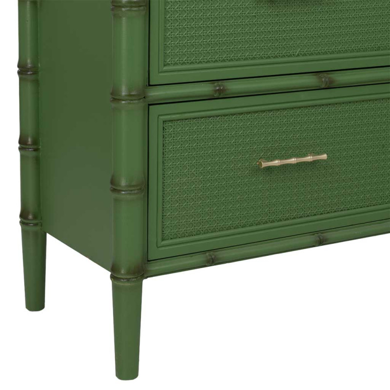 Commode 4 tiroirs vert olive et rotin 117x39x92 cm Delaruna  - 8