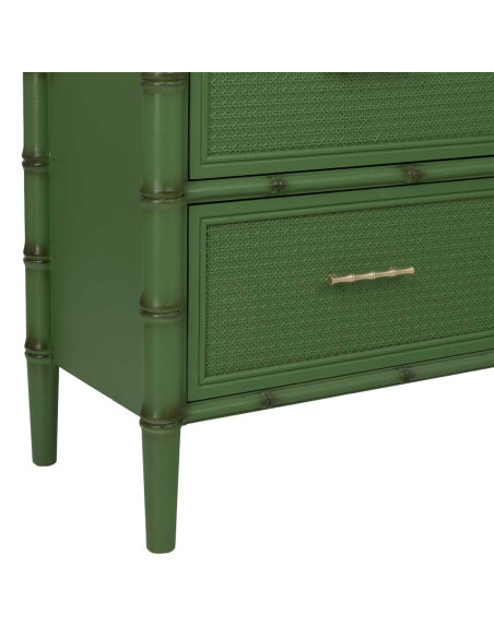 Commode 4 tiroirs vert olive et rotin 117x39x92 cm Delaruna  - 8