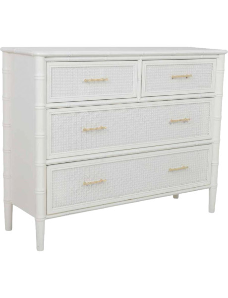 Commode 4 tiroirs blanche et rotin 117x39x92 cm Delaruna  - 1