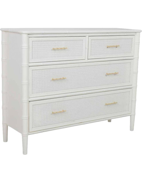 Commode 4 tiroirs blanche et rotin 117x39x92 cm Delaruna  - 1