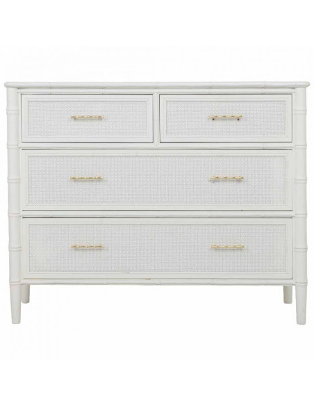 Commode 4 tiroirs blanche et rotin 117x39x92 cm Delaruna  - 2