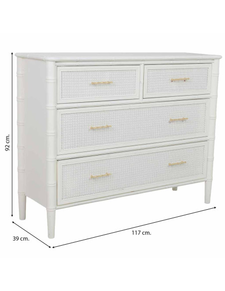 Commode 4 tiroirs blanche et rotin 117x39x92 cm Delaruna  - 9