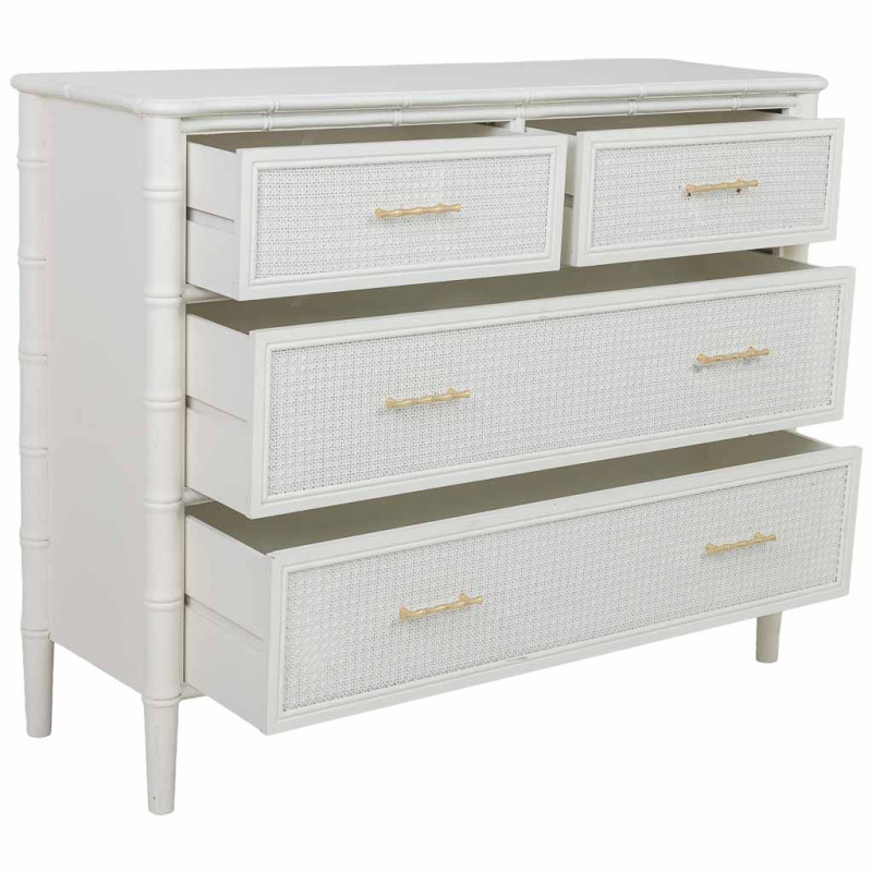 Commode 4 tiroirs blanche et rotin 117x39x92 cm Delaruna  - 3