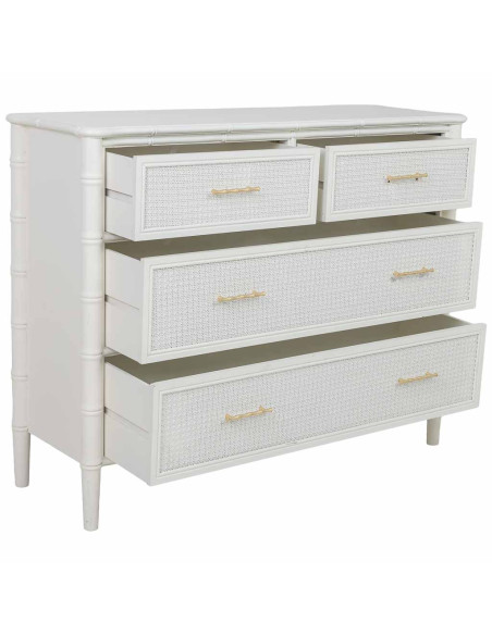 Commode 4 tiroirs blanche et rotin 117x39x92 cm Delaruna  - 3