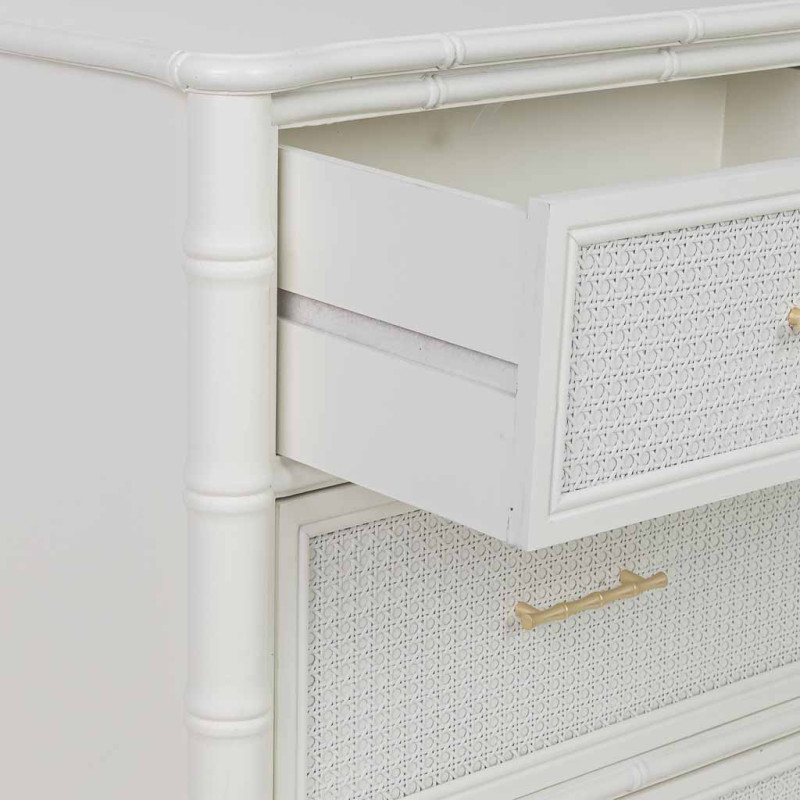 Commode 4 tiroirs blanche et rotin 117x39x92 cm Delaruna  - 5