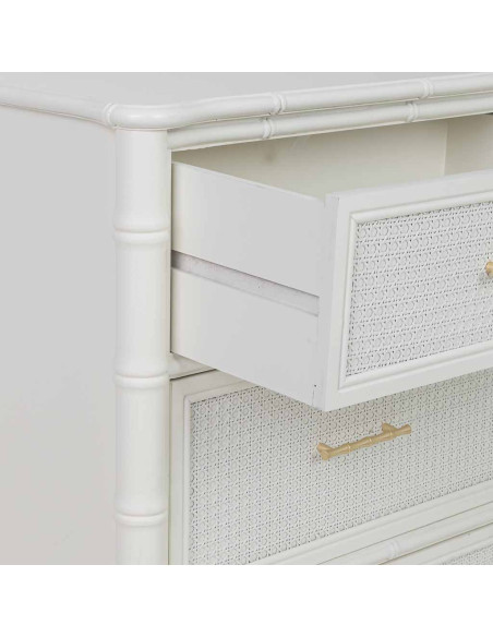 Commode 4 tiroirs blanche et rotin 117x39x92 cm Delaruna  - 5