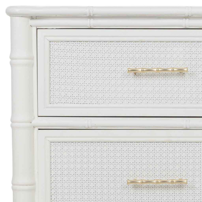 Commode 4 tiroirs blanche et rotin 117x39x92 cm Delaruna  - 6