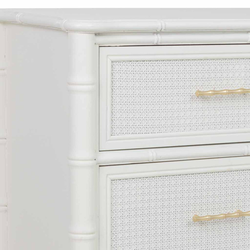 Commode 4 tiroirs blanche et rotin 117x39x92 cm Delaruna  - 7