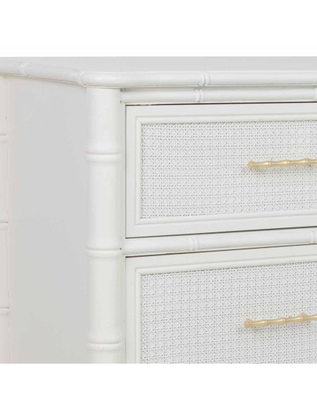 Commode 4 tiroirs blanche et rotin 117x39x92 cm Delaruna  - 7