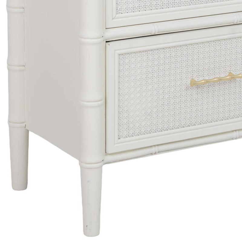 Commode 4 tiroirs blanche et rotin 117x39x92 cm Delaruna  - 8